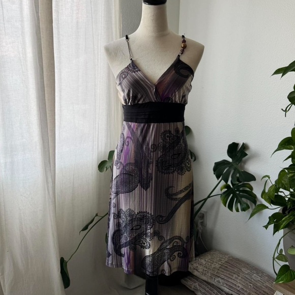 Y2k Purple paisley print midi dress with beaded straps #fairycore #y2kfashion - Picture 1 of 5